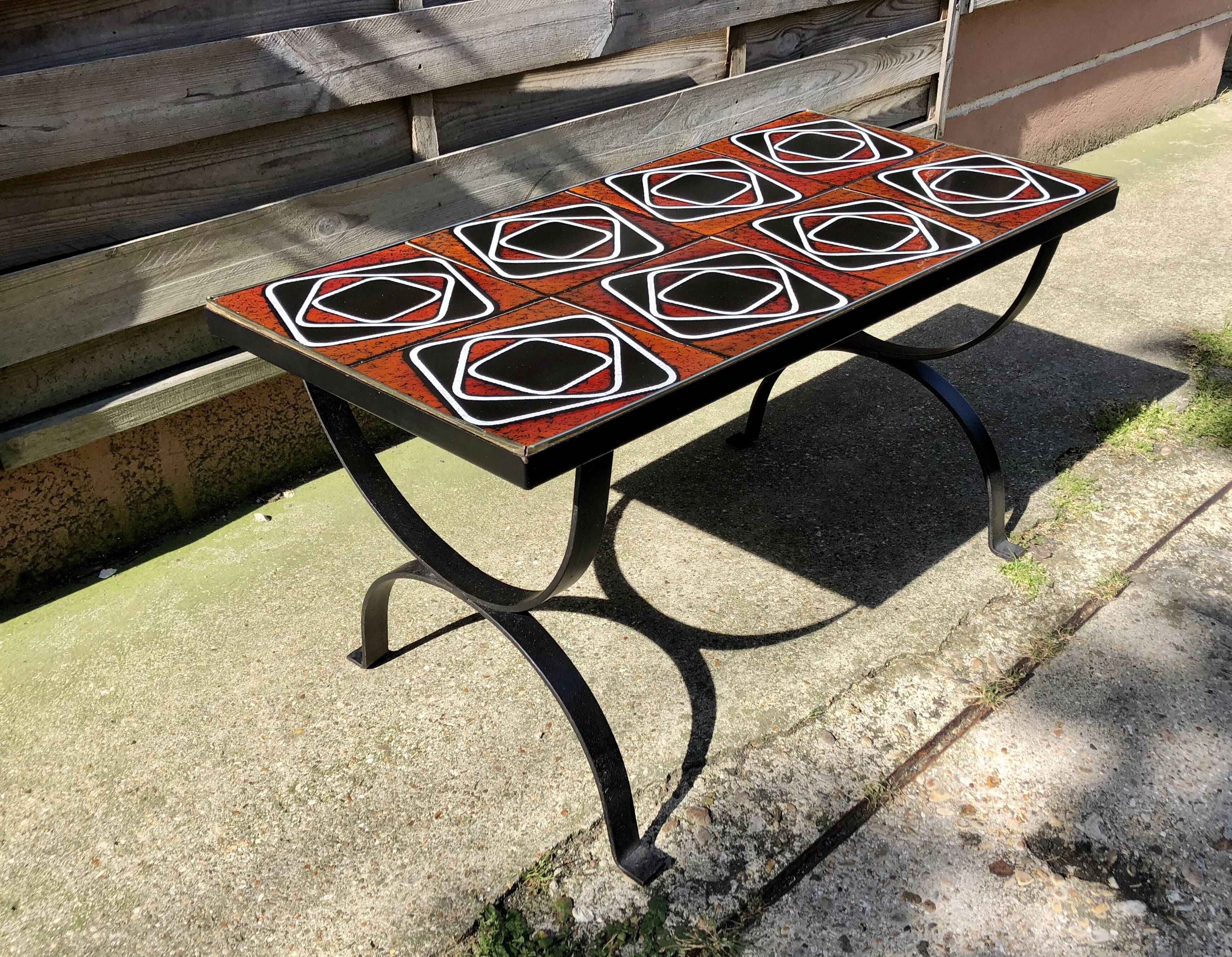 Wrought iron coffee table ceramic 60