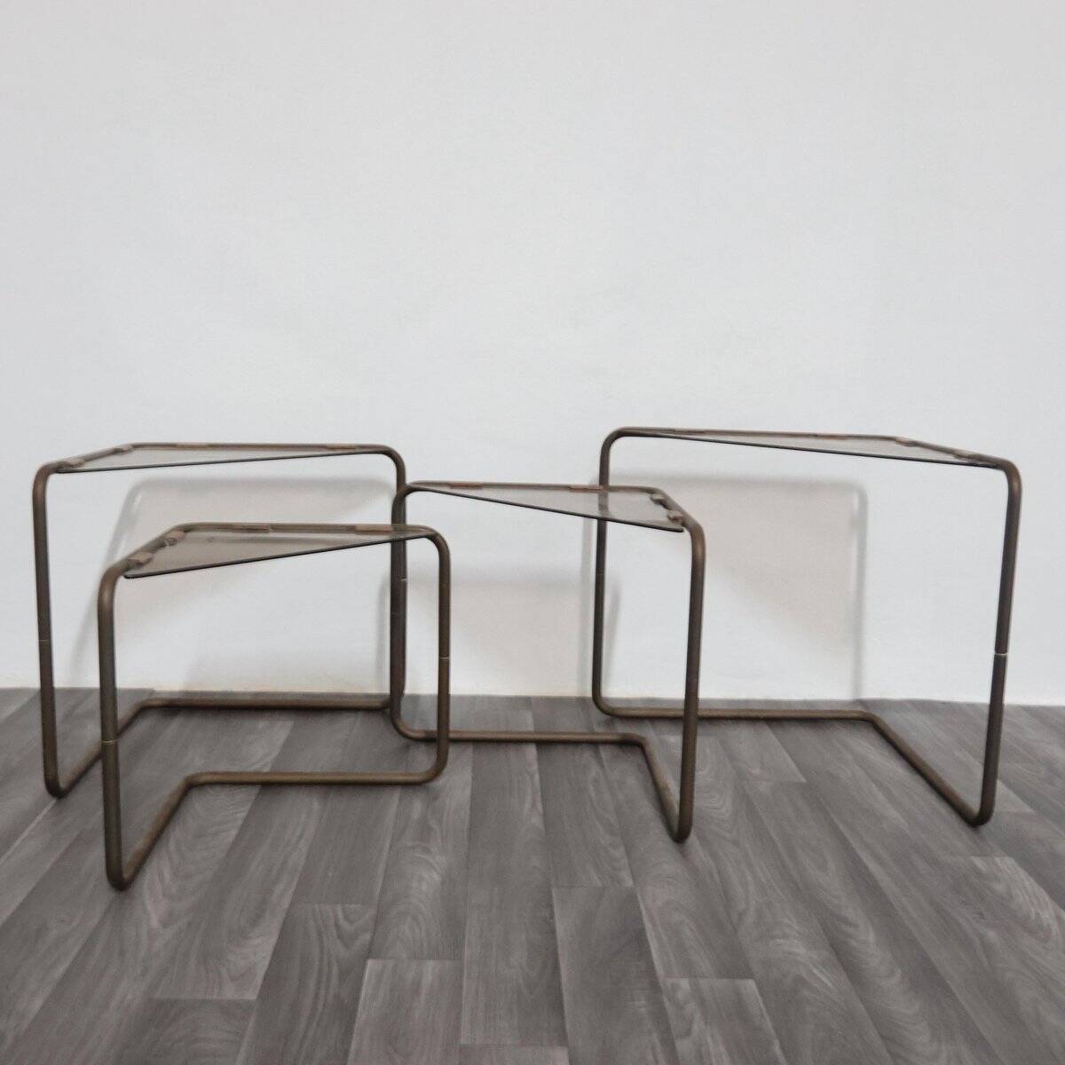 Modular Metal and Glass Coffee Tables, 1960s, Set of 4