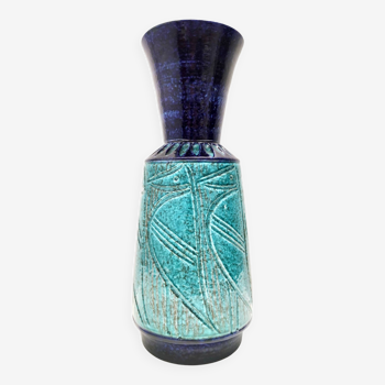 Vase postmoderne en céramique bleue et turquoise