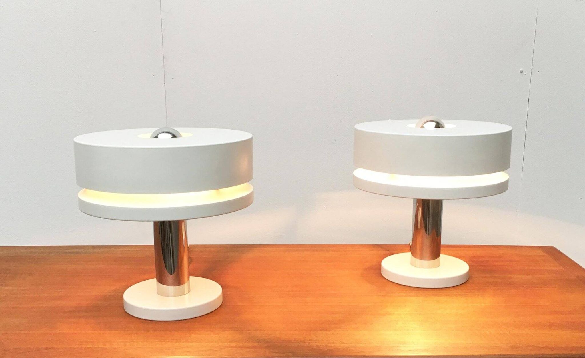 Minimalist table lamps from the German mid-century space age by Kaiser Idell / Kaiser Leuchten, 1960s, set of 2.
