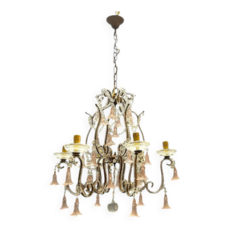 Pink Murano Glass Flower Chandelier 1960’s