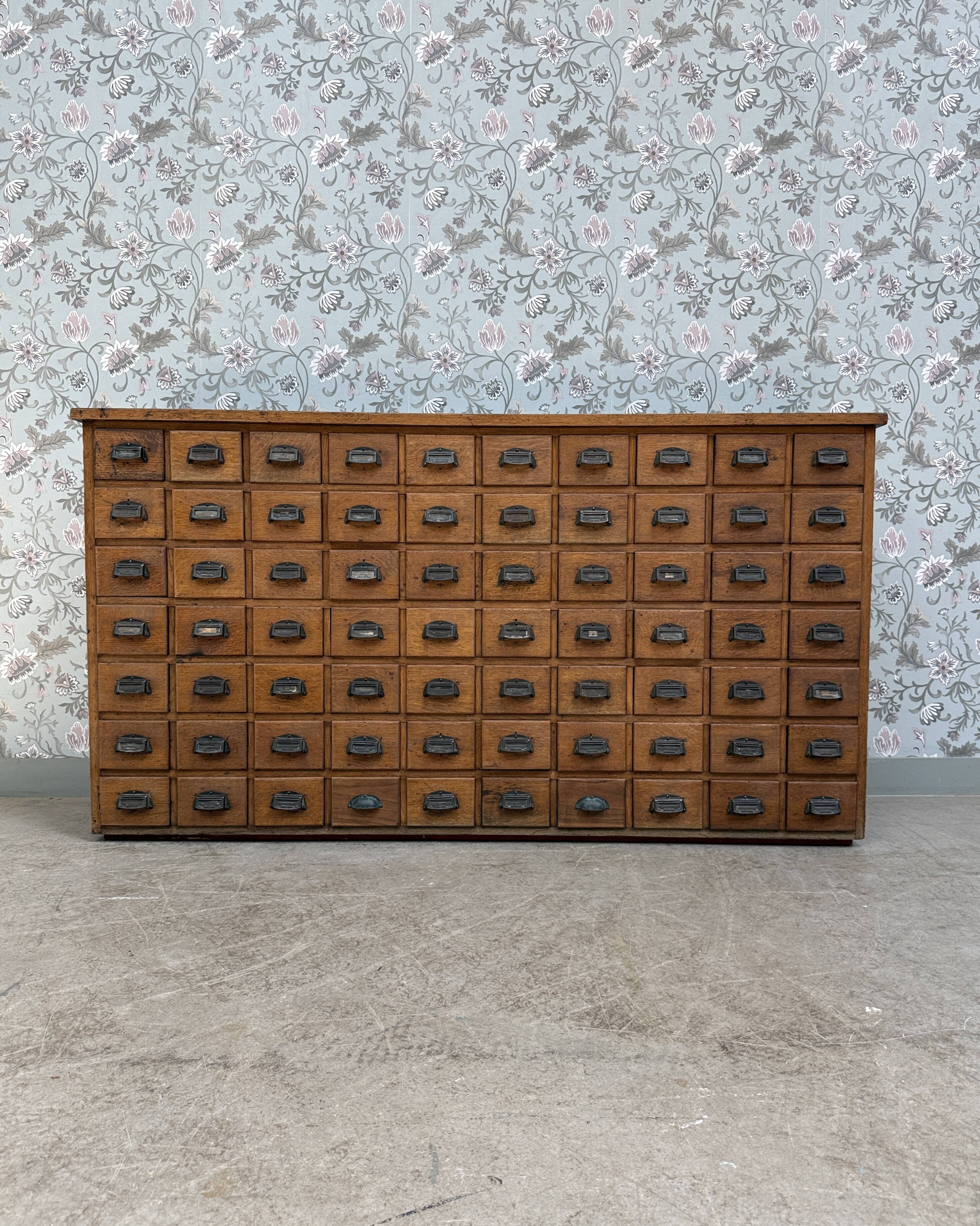 Renovated oak workshop drawer unit.