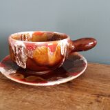 Cup, saucer, breakfast, Vallauris in flame-patterned ceramic.