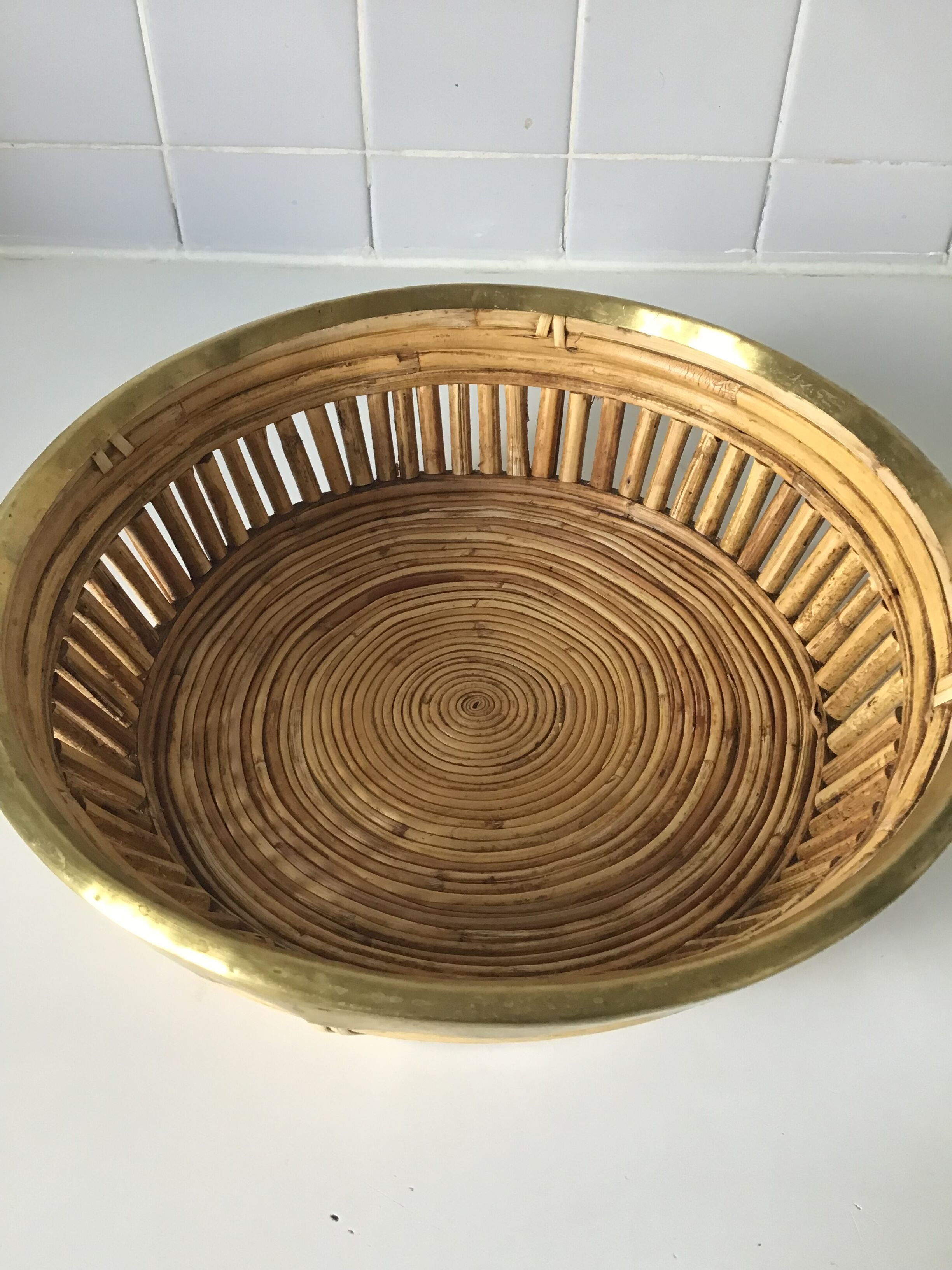 Coupe en rotin bode de laiton dore vintage des années 60