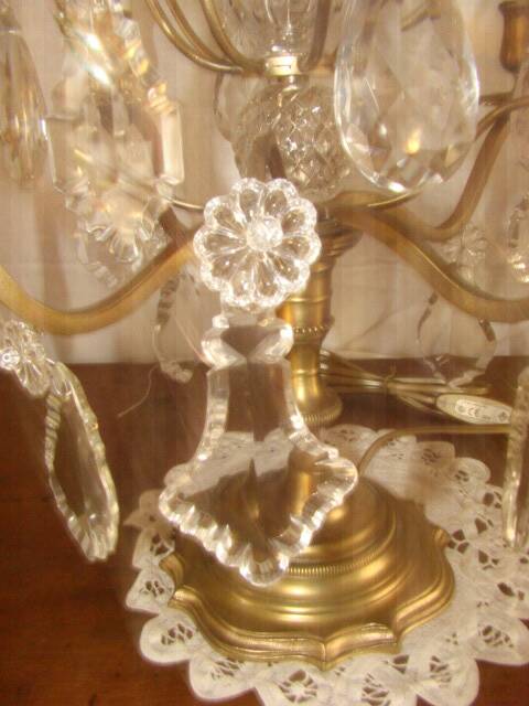Four-candle girandole in bronze and crystal, early 20th century.