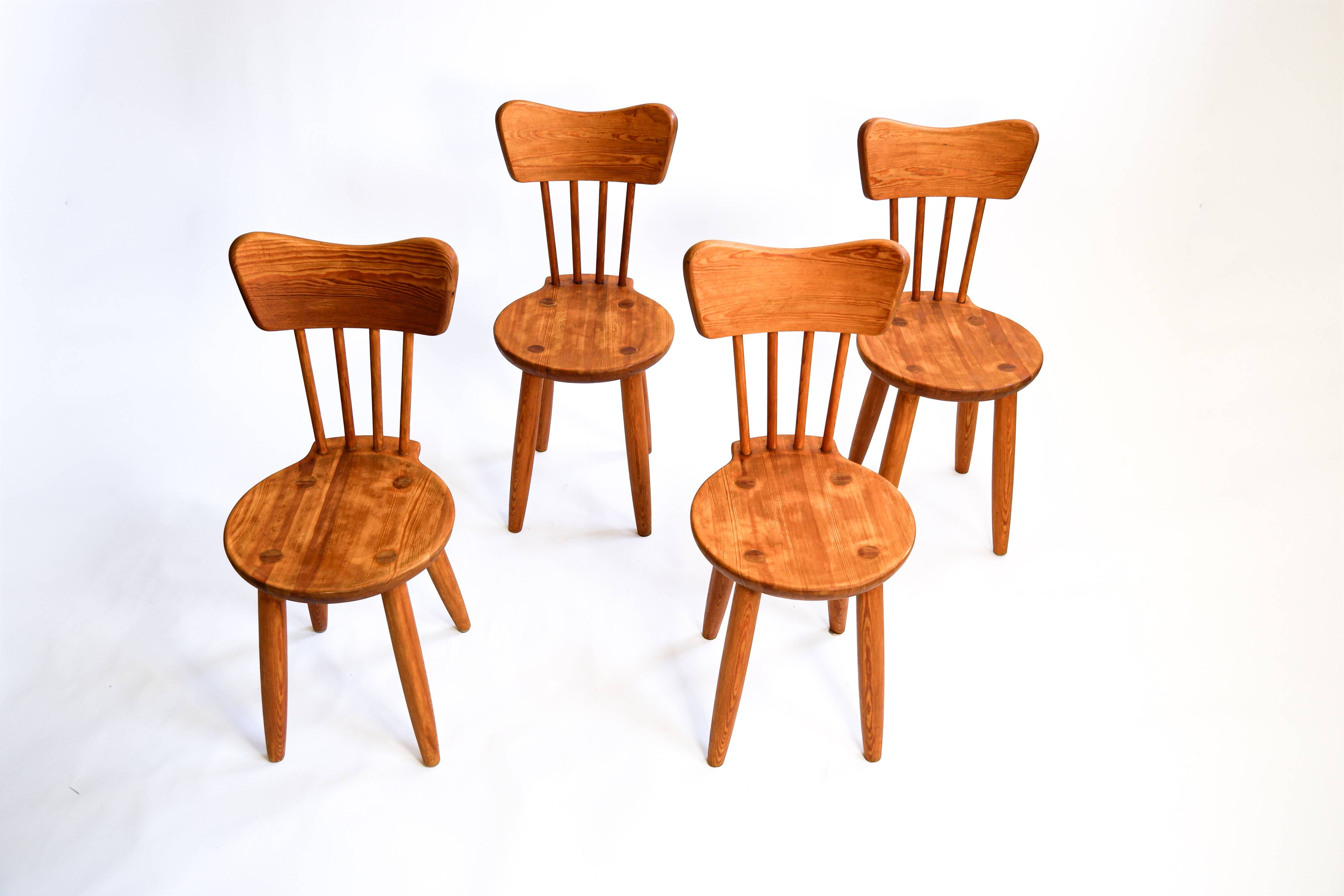 Set of 4 pine chairs by Torsten Claesson, Sweden circa 1950