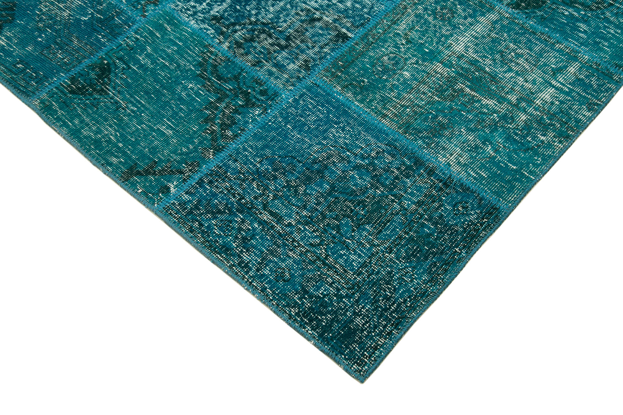 Handmade anatolian vintage 170 cm x 241 cm turquoise patchwork carpet