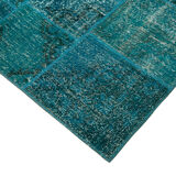 Handmade anatolian vintage 170 cm x 241 cm turquoise patchwork carpet