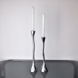 Pair of zigzag candle holders, solid aluminum and polished stone, art3, Spain, 1970