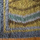 Mid-century Modern High Pile, Yellow, Aquamarine & Grey Rya Rug, Sweden, 1960s