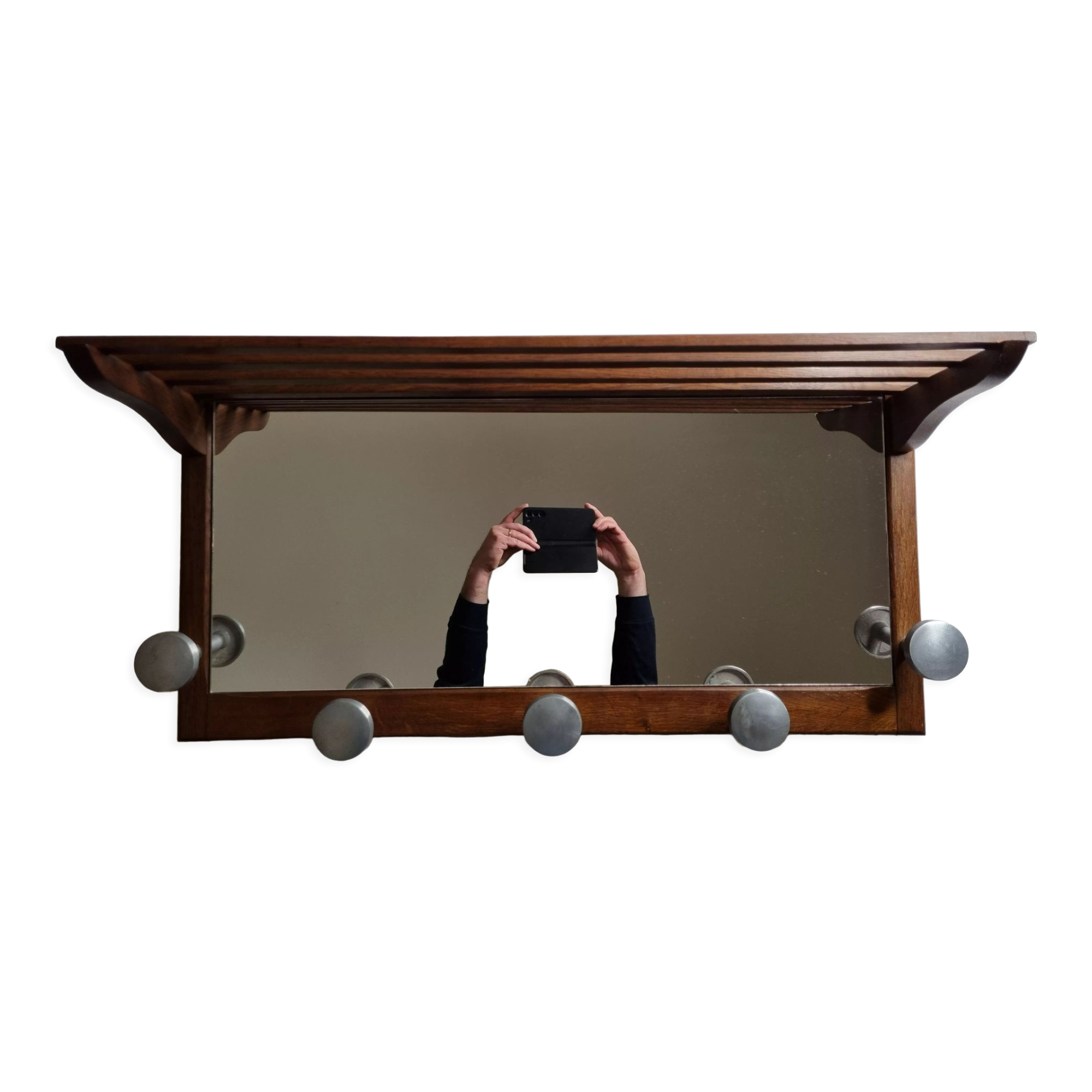 Portemanteau mural en aluminium et bois, 5 patères, de style art déco, 80 cm