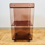 Vintage dessert table by Eric Maville in smoked Plexiglas and chrome, Roche Bobois 1970.