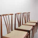 Chaises de salle à manger scandinaves à dossier fuseau en palissandre et revêtement blanc cassé