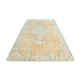 Tapis turc vintage en laine orange et beige décor floral
