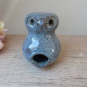 Ceramic stoneware owl figurine, vintage pottery zoomorphic owl.