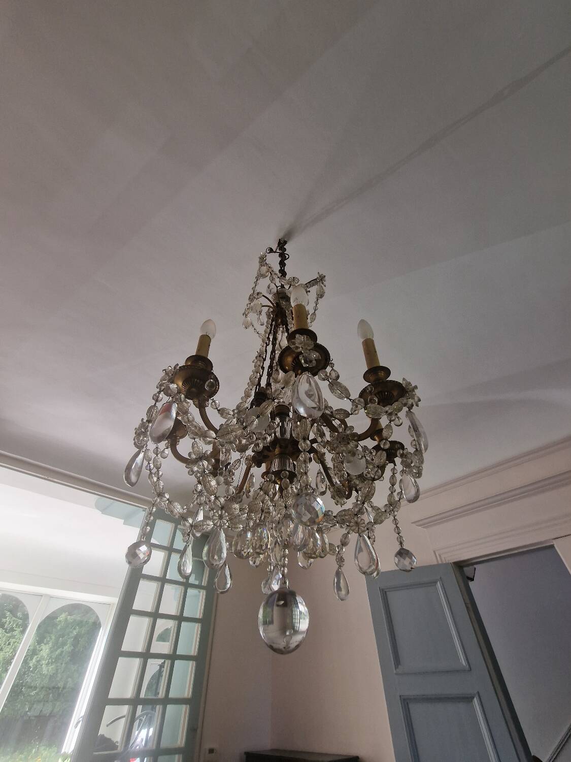 Old large chandelier with baccarat crystal tassels