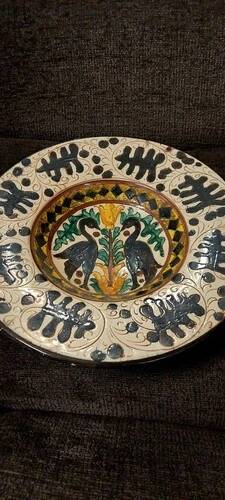 Ceramic Plate with Stylized Birds Graffito Style Pesaro Faenza Early 900