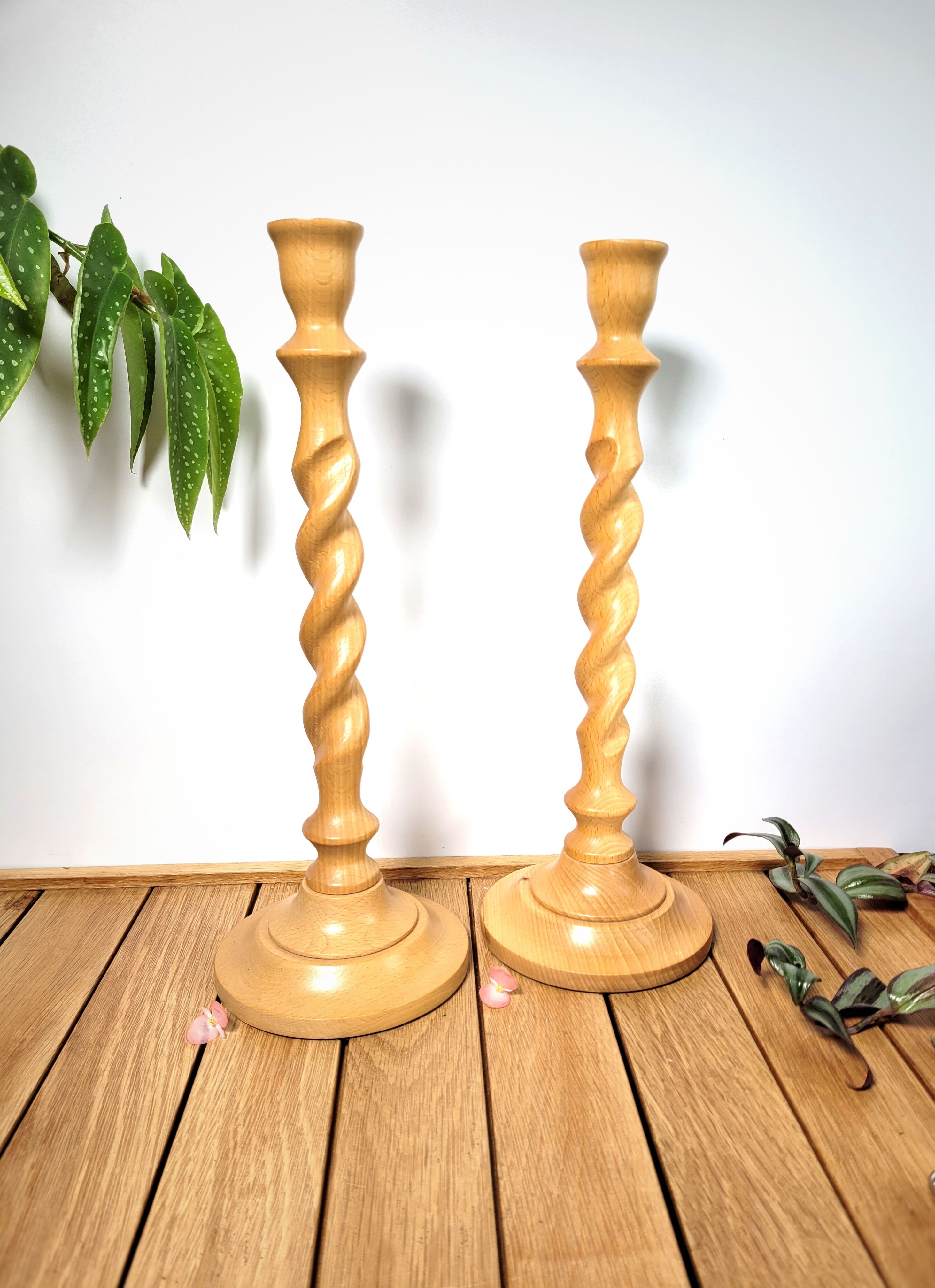 Pair of wooden candle holders