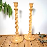 Pair of wooden candle holders