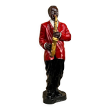 Large black and red jazz figurine in fibreglass, decorative sculpture from the 1960s.