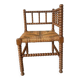 Corner chair in straw and turned wood, fireside chair.