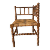 Chaise d'angle en paille et bois tourné  , chaise coin du feu