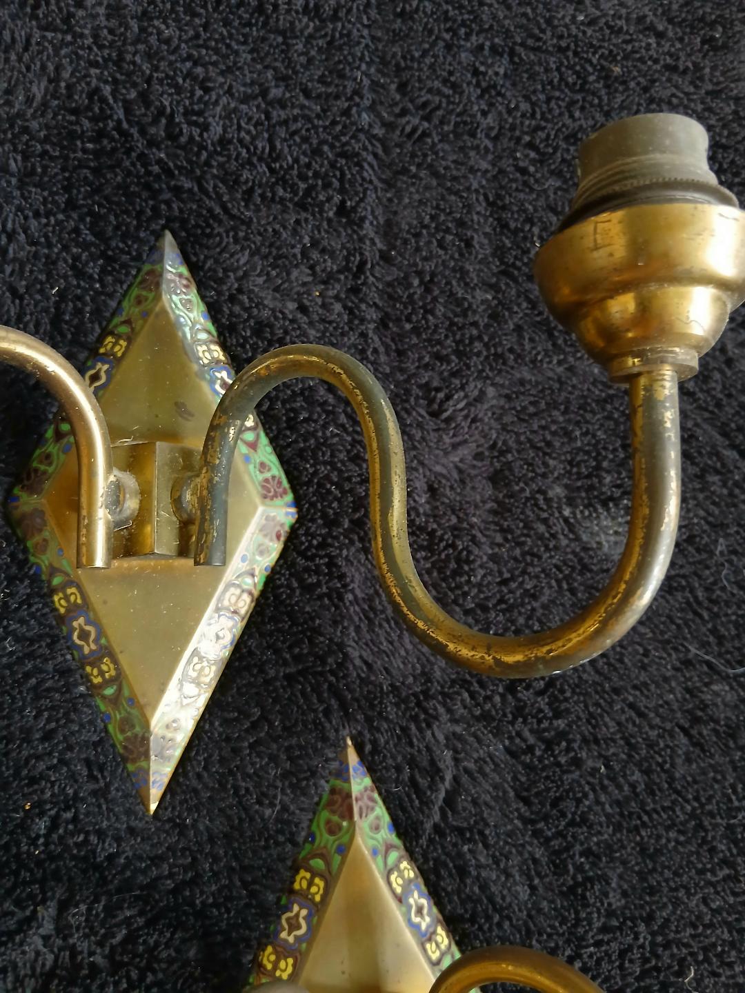 3 Art Deco cloisonné enamel wall lights