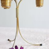 Pair of Vintage Rockabilly Style Gold Brass Spiral Tripod Candlestick Holders