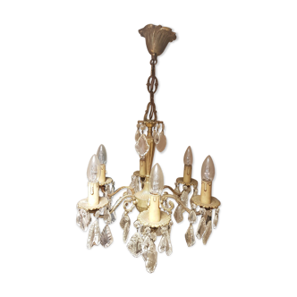 Lustre 6 feux  bronze et pampilles