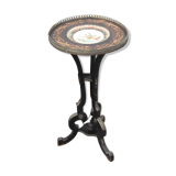 Small round ebonized round table with pretty chna plate ,