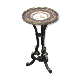 Small round ebonized round table with pretty chna plate ,
