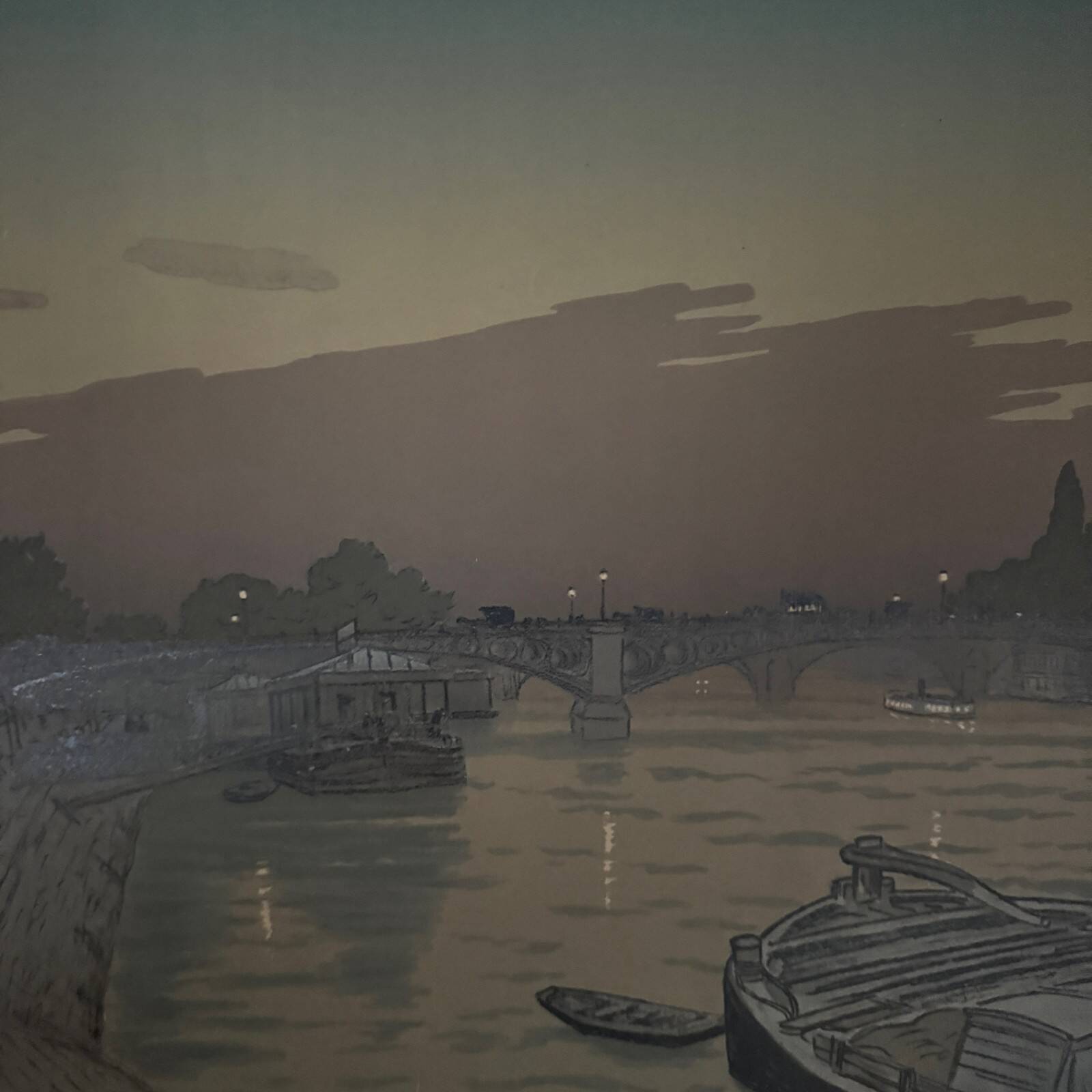 Lithograph by Henri Rivière The Pont des Saints-Pères and the Louvre