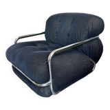 Chauffeuse velour et chrome style Gianfranco Frattini