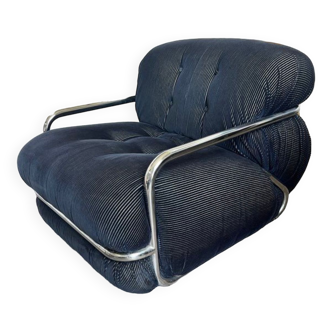 Velvet and chrome chair Gianfranco Frattini style