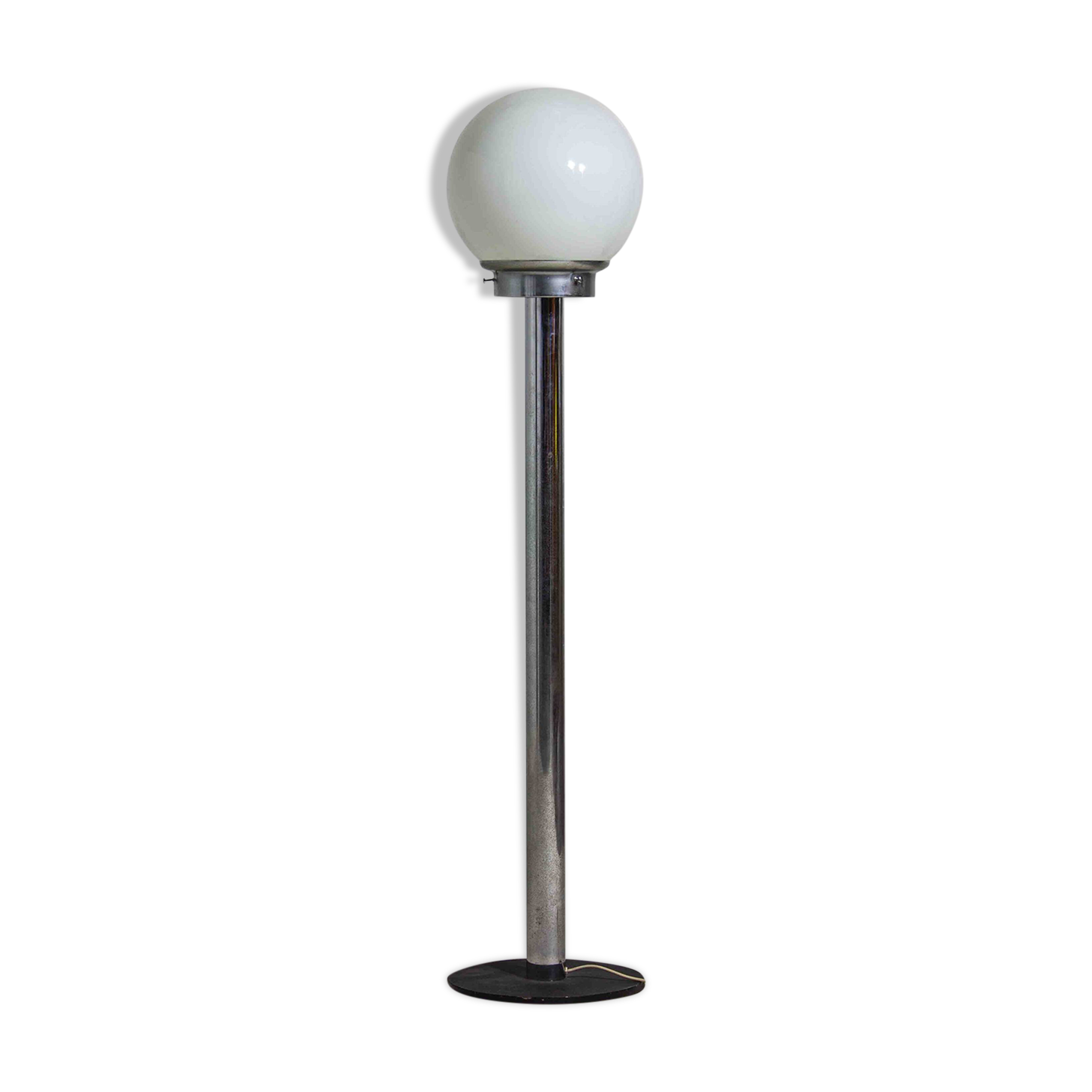 Chrome floor lamp with large opaline globe, Italy 1970s