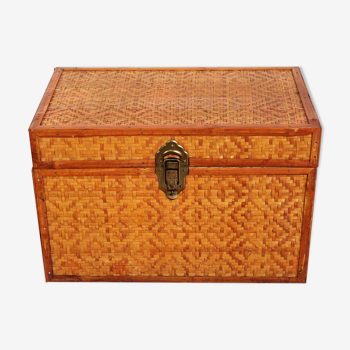 Vintage wicker wood and bamboo chest
