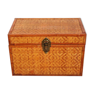 Vintage wicker wood and bamboo chest
