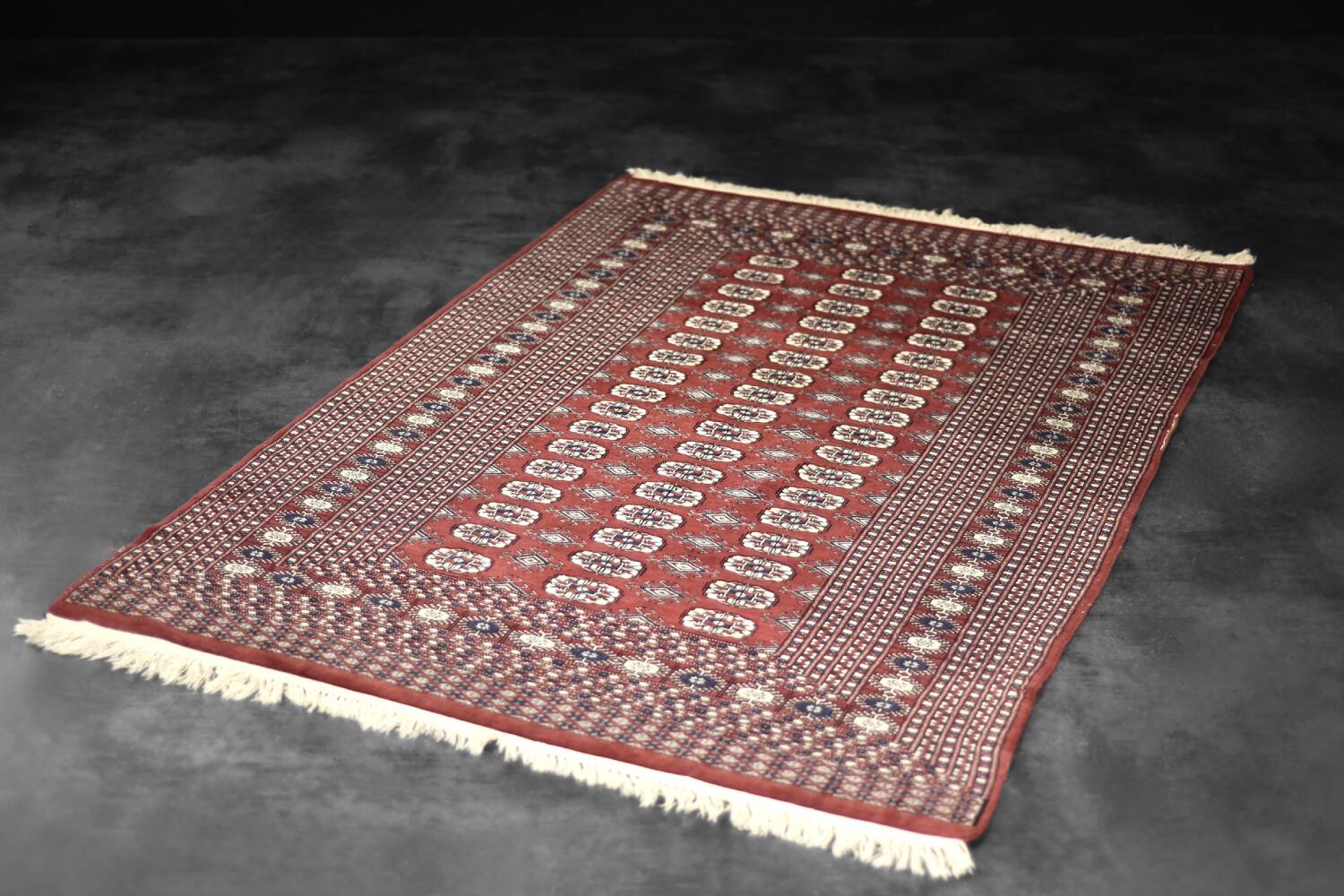 Handwoven red Boukhara oriental rug, 1960s