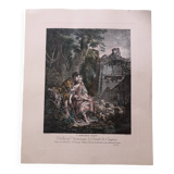 Lithography the pleasant season after boucher and gaillard, mid-20th century print, flute-playing shepherds
