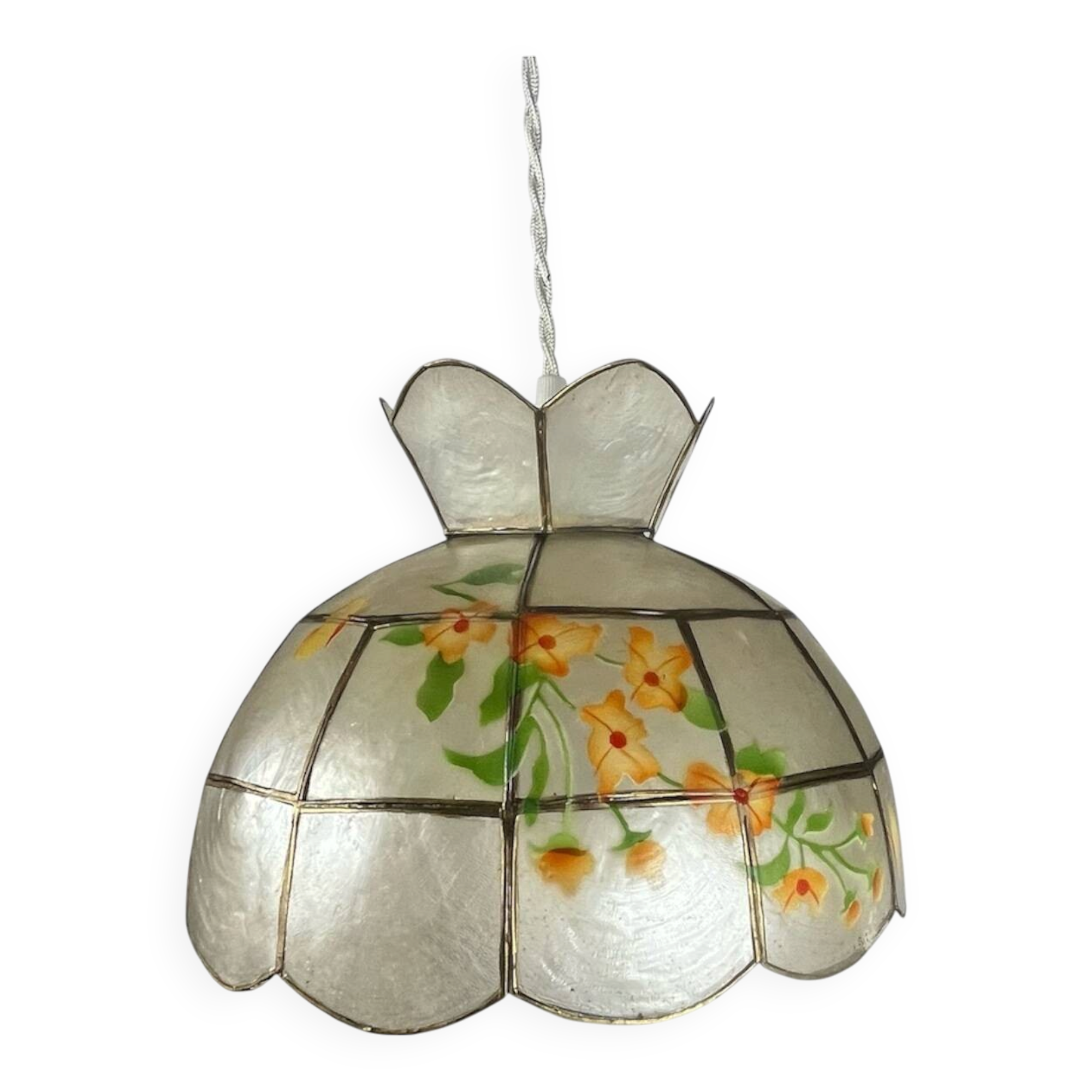 Capiz shell pendant light with flowers