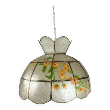 Capiz shell pendant light with flowers