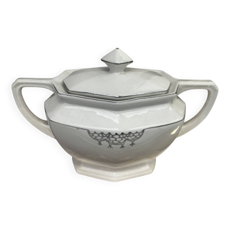 Sucrier Art-Deco vers 1930-40 porcelaine de Tchecoslovaquie - Liserés Argen