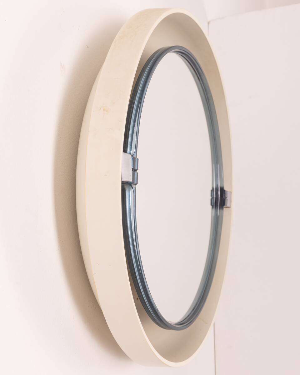 Vintage wall mirror 70's white backlit o design allibert