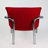Paire de fauteuils italiens en métal chromé et tissu rouge, 1970