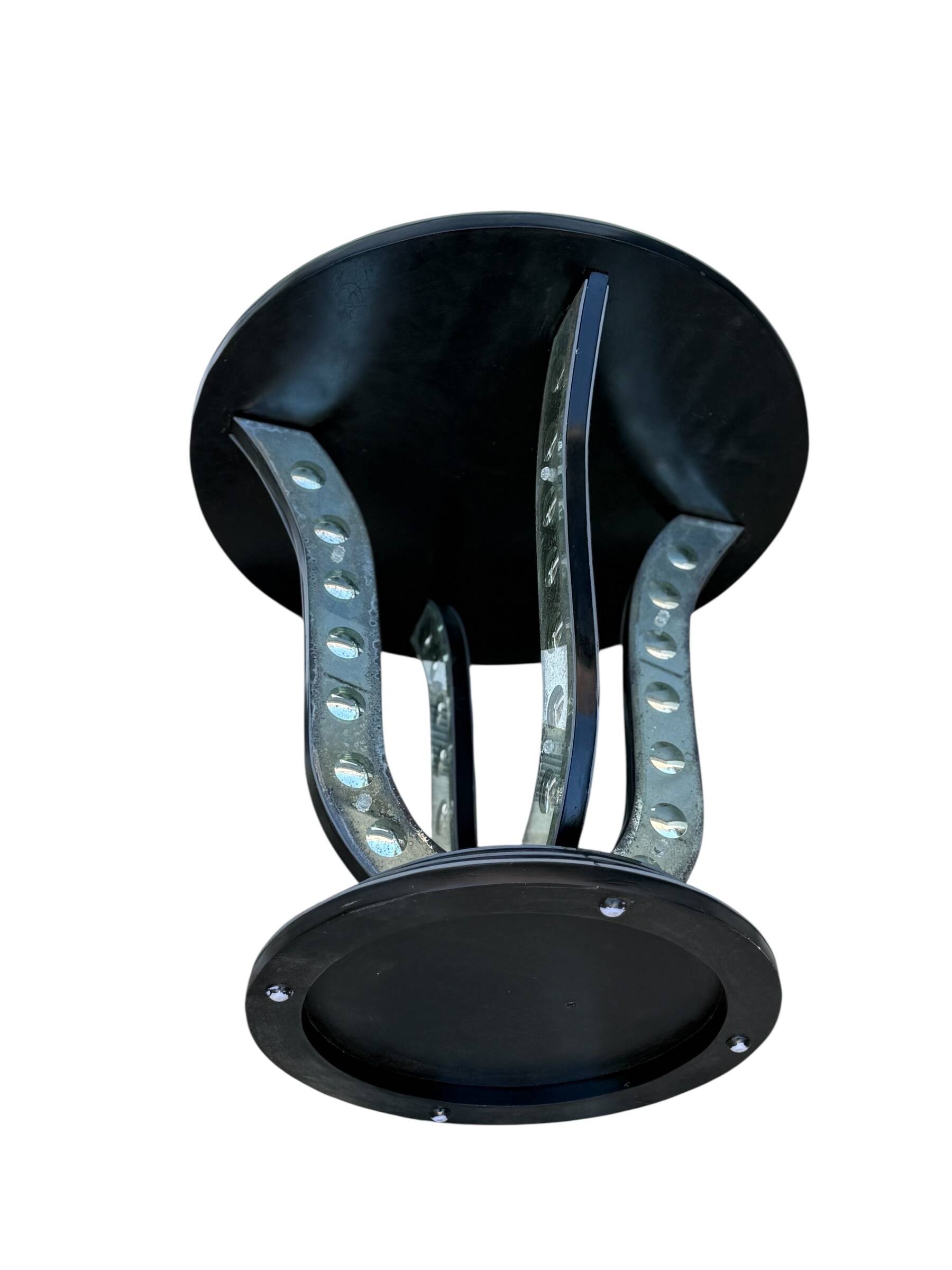 Table / pedestal table in aged glass with bubble decor from the 70s