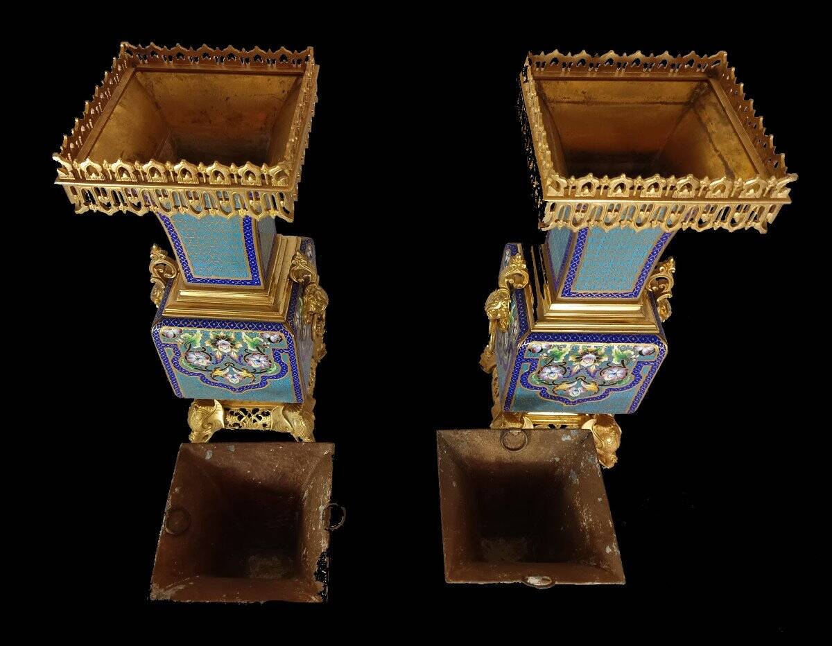 Pair of Japanese-style Cloisonné Vases Attributed to Ferdinand Barbedienne (1810-1892) And