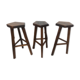 3 tabourets de bar tripode brutaliste en orme massif