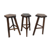 3 brutalist tripod bar stools in solid elm
