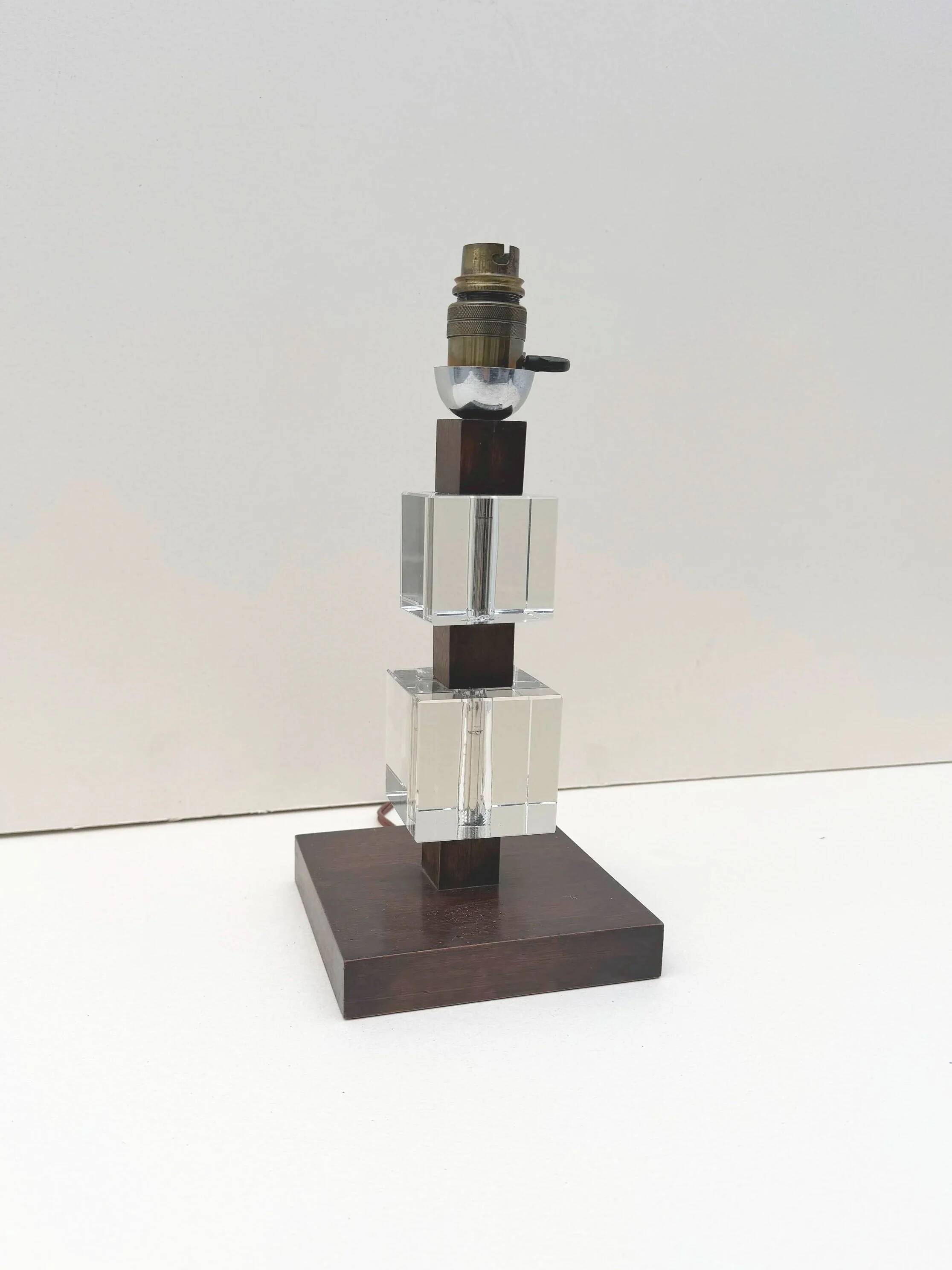 Modernist Art Deco lamp base in wood and glass, France 1930.