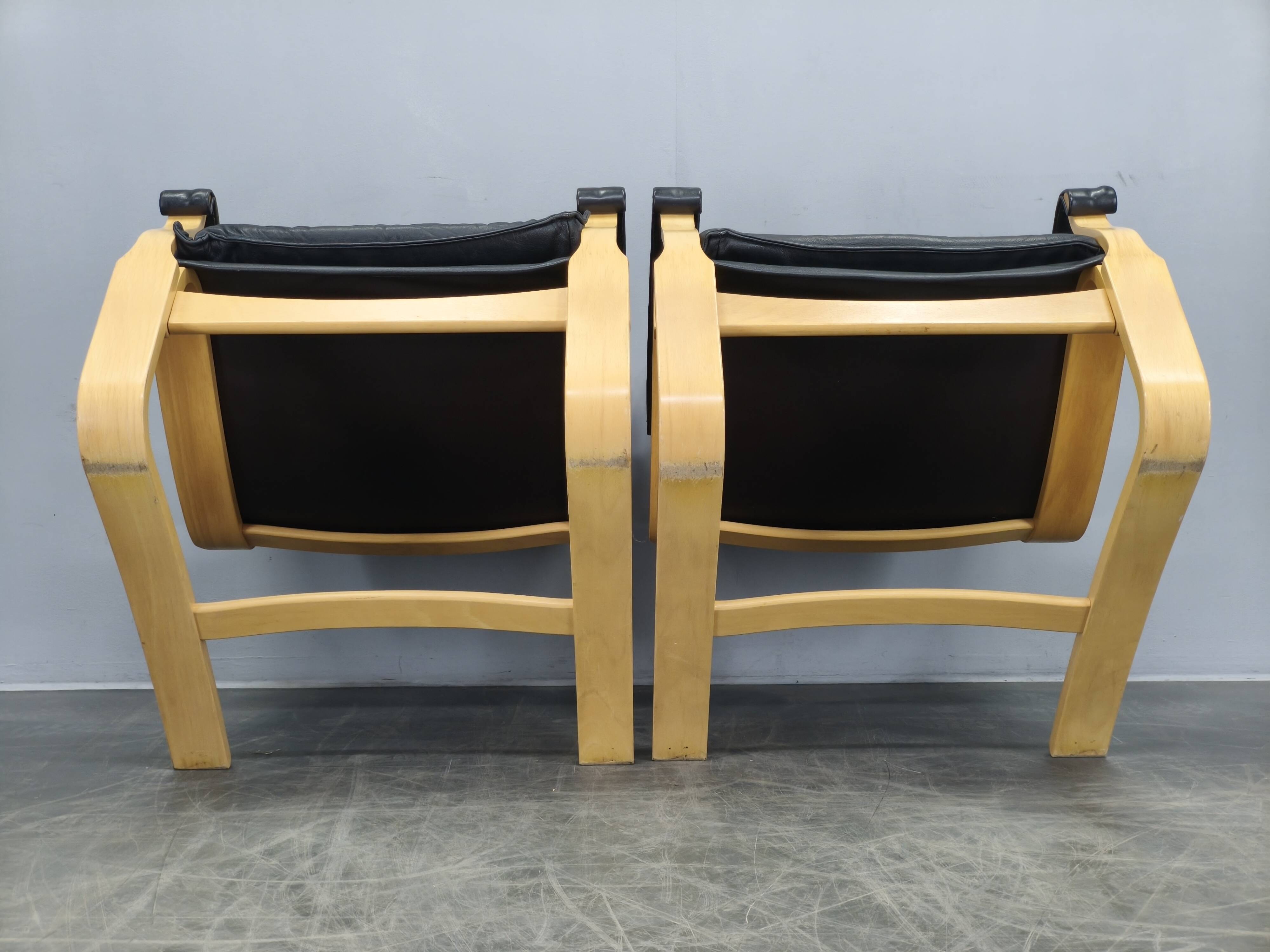 Pair of Leather Lounge Chairs by Åke Fribytter for Nelo Kroken 1960s